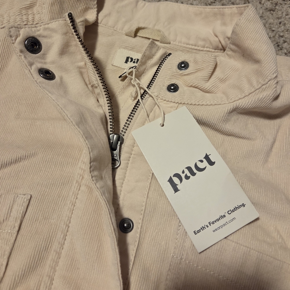 NWT Pact Corduroy Bomber Jacket Sandshell Beige Women's XL Modern Organic Cotton - Picture 4 of 9